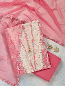 Koskii Floral Printed Beads and Stones Unstitched Dress Material