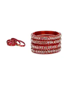 SOMIL Set of 8 Red Glass Artificial Stones Bangles