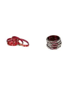 Somil Elegant Combo Glass Bangle Set | Handmade Traditional Chudi For Women | Perfect For Daily & Occasion Use, Combo Of 2 Set, Red, Maroon