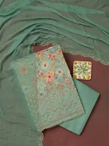 Koskii Floral Printed Beads and Stones Unstitched Dress Material