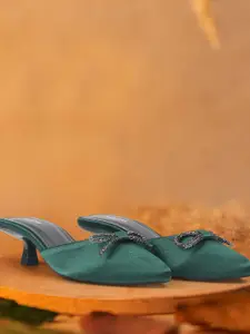 Mochi Embellished Slim Peep Toes Heels with Bows