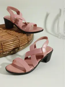 Denill Women Peach Casual Solid Block Backstrap Heel Sandals