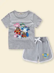 INCLUD Boys Robocar Poli Graphic Printed T-shirt With Shorts