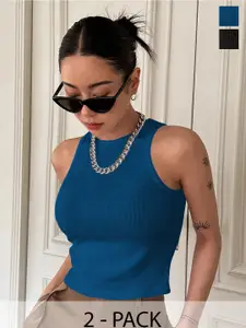 TOOCHKI Women Pack Of 2 Ribbed Tank Crop Top