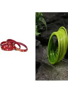 SOMIL Set of 16 Women Red & Green Artificial Stones and Beads Bangles