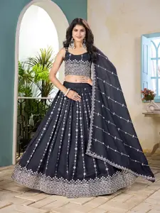 SHOPGARB Embroidered Thread Work Semi-Stitched Lehenga & Unstitched Blouse With Dupatta