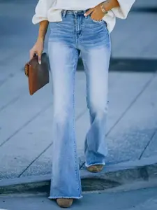 all about you Women Cotton Flared High-Rise Heavy Fade Jeans