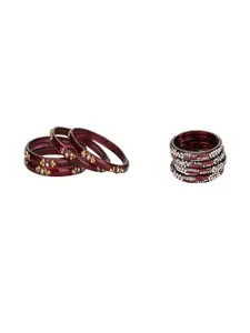 SOMIL Set of 8 Maroon  Glass Artificial Stones Bangles