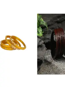 Somil Combo Of 2 Set yellow and maroon  glass bangles