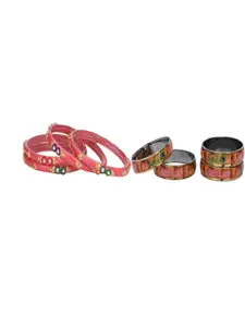 SOMIL Women Pack Of 2 Orange And Multi Glass Ethnic Handcrafted Traditional Bangle