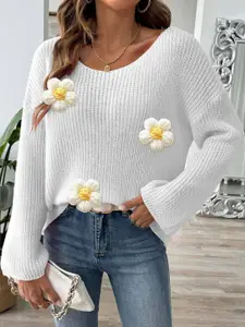 DressBerry Women Floral Ribbed Longline Pullover