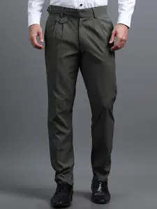 PAUL STREET Men Classic Straight Fit Easy Wash Pleated Formal Trousers