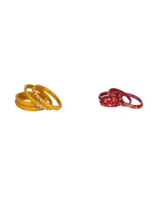 Somil Elegant Women Yellow & Red Pack Of 8 Handmade Traditional Glass Bangle Set