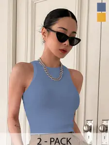 TOOCHKI Women Pack Of 2 Ribbed Sleeveless Tank Crop Top