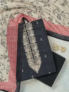 Koskii Floral Printed Linen Unstitched Dress Material