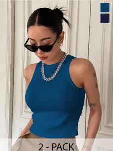 TOOCHKI Women Pack Of 2 Ribbed Fitted Style Tank Crop Top