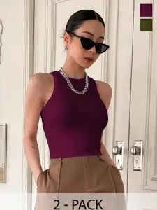 TOOCHKI Women Pack of 2 Ribbed Sleeveless Tank Crop Top