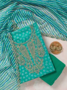 Koskii Bandhani Printed Thread Work Organza Unstitched Dress Material