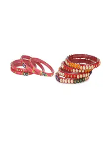 Somil Set of 8 Multicolor Glass Artificial Stones And Beaded Bangles Set