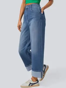 all about you Women Straight Fit High-Rise Light Fade Cotton Jeans