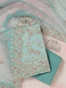 Koskii Floral Embroidered Beads And Stones Unstitched Dress Material