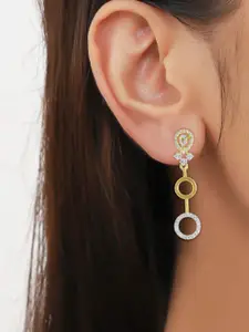 PRIVIU Gold-Plated American Diamond Studded Circular Shaped Drop Earrings