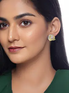 PRIVIU Gold-Plated American Diamond Studded Floral Shaped Studs