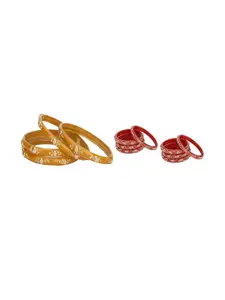 SOMIL Set of 12 Yellow and Red Glass Bangle