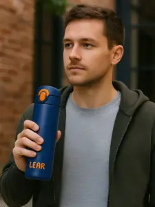 iSWEVEN Blue & Orange Stainless Steel Double Wall Vacuum Water Bottle-420 ml