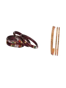 Somil Elegant Combo Glass Bangle Set | Handmade Traditional Chudi For Women | Perfect For Daily & Occasion Use, Combo Of 2 Set, Maroon, Golden