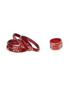SOMIL Women Set Of 2 Orange & Red Glass Artificial Stones Bangles