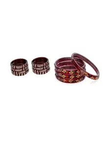 SOMIL Set of 12 Women Red & Maroon Artificial Stones and Beads Bangles