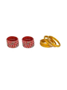 SOMIL Women Set Of 2 Red / Yellow Glass Artificial Stones Bangles