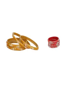 Somil Elegant Combo Glass Bangle Set | Handmade Traditional Chudi For Women | Perfect For Daily & Occasion Use, Combo of 2 Set, Yellow, Red