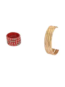 Somil Combo Glass Bangles For Women | Traditional Bangles Set | Daily, Festive & Party, Combo Of 2 Set, Red, Golden