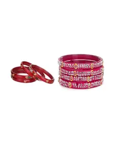 SOMIL Set of 8 Red and Pink Glass Artificial Stones Bangles
