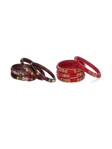 Somil Combo Of 2 Set, Red and maroon glass bangles