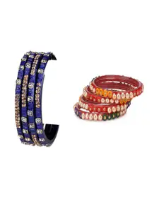 SOMIL Set of 8 Women Blue & Multicolor Artificial Stones and Beads Bangles