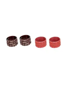 Somil Elegant Women Maroon & Pink Pack Of 16 Handmade Traditional Glass Bangle Set