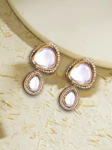Jazz and Sizzle Gold Plated Kundan Studded Teardrop Shaped Drop Earrings