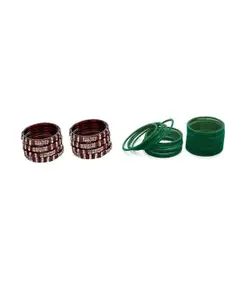 Somil set of 2 marron,green Combo Glass Bangles