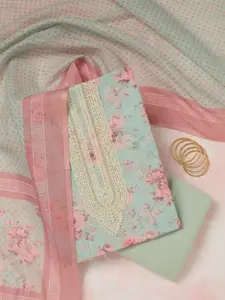 Koskii Floral Printed Sequinned Linen Unstitched Dress Material