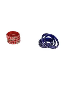SOMIL Women Set Of 2 Blue & Red Glass Artificial Stones Bangles