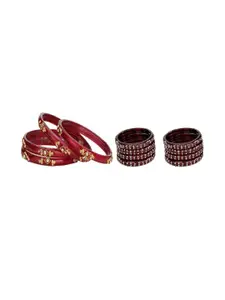 Somil Set of 12 Red & Maroon Glass Artificial Stones And Beaded Bangles Set