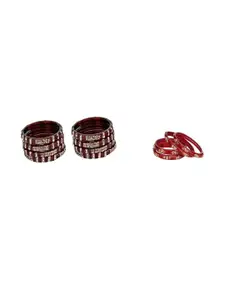 Somil Elegant Women Maroon & Red Pack Of 12 Handmade Traditional Glass Bangle Set