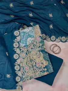 Koskii Floral Embroidered Sequinned Unstitched Dress Material