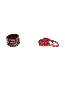 Somil Elegant Women Maroon & Red Pack Of 8 Handmade Traditional Glass Bangle Set