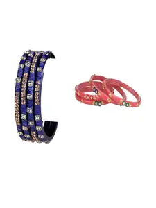 SOMIL Women Set Of 8 Artificial Stones And Beads Handcrafted Glass Bangles