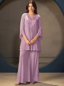 AUTUMN LANE Embroidered V-Neck Top With Palazzo Co-Ords