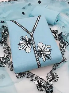 Maroosh Floral Embroidered Thread Work Chanderi Cotton Unstitched Dress Material